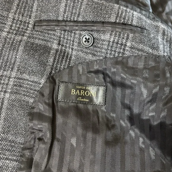 Baroni Couture Blazer Super 150's Wool Lanificio di Pray Grey Plaid 52R